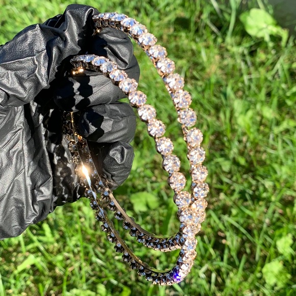 Extra Large Diamond Hoop Earrings. - Picture 4 of 7